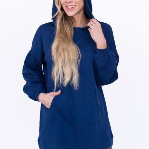 Agnes & Dora Tops - Agnes & Dora Puff Sleeve Hoodie Sweatshirt NWT XS Blueberry | Cozy Casual